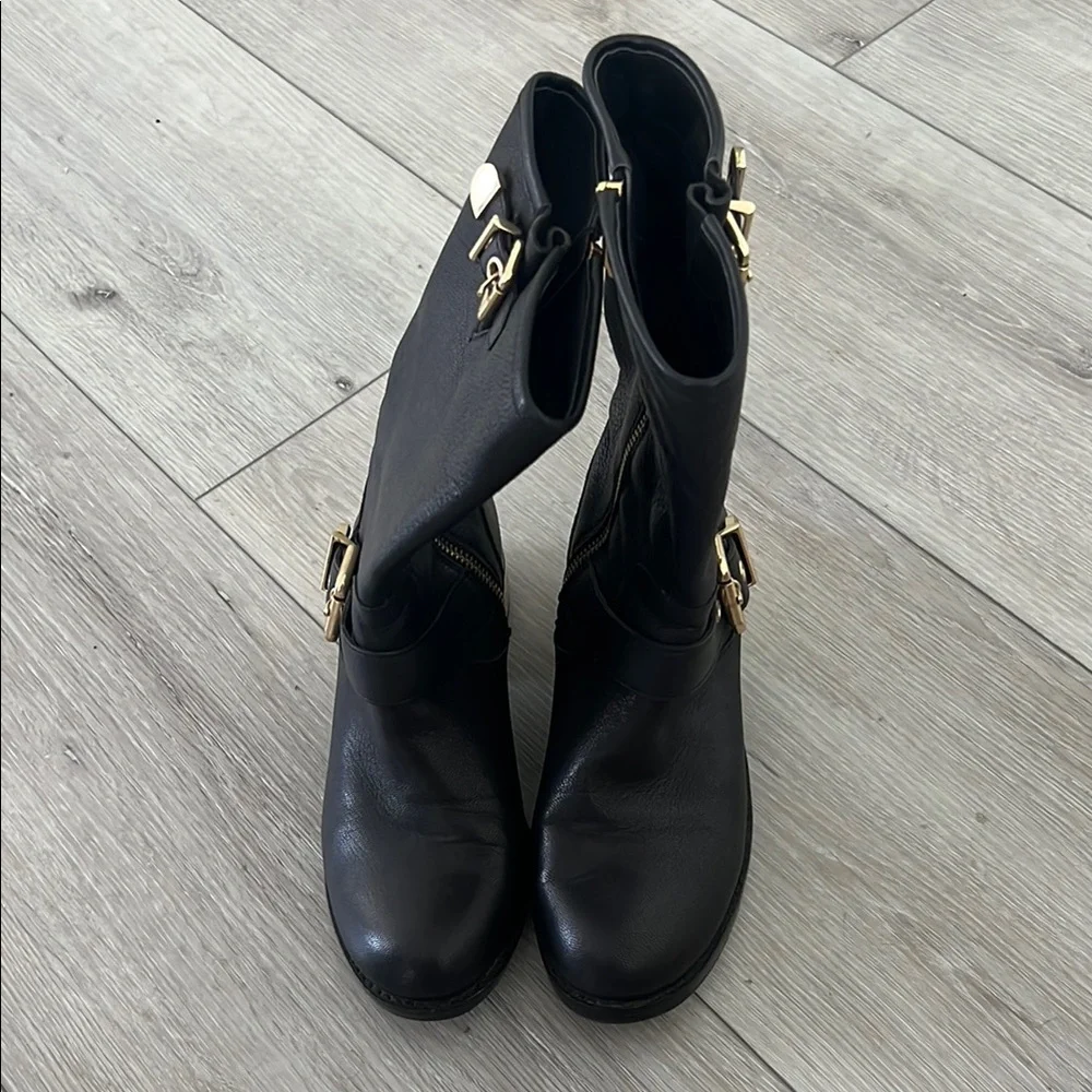 Vince Camuto Black Combat Boots with Gold Hardware - Picture 2 of 8